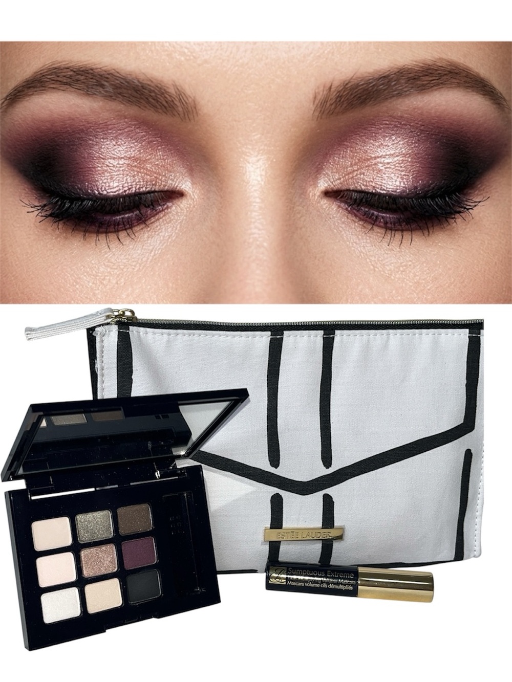 Estee Lauder Makeup Bundle Eyeshadow Palette Mascara & Floral Cosmetic Bag Set